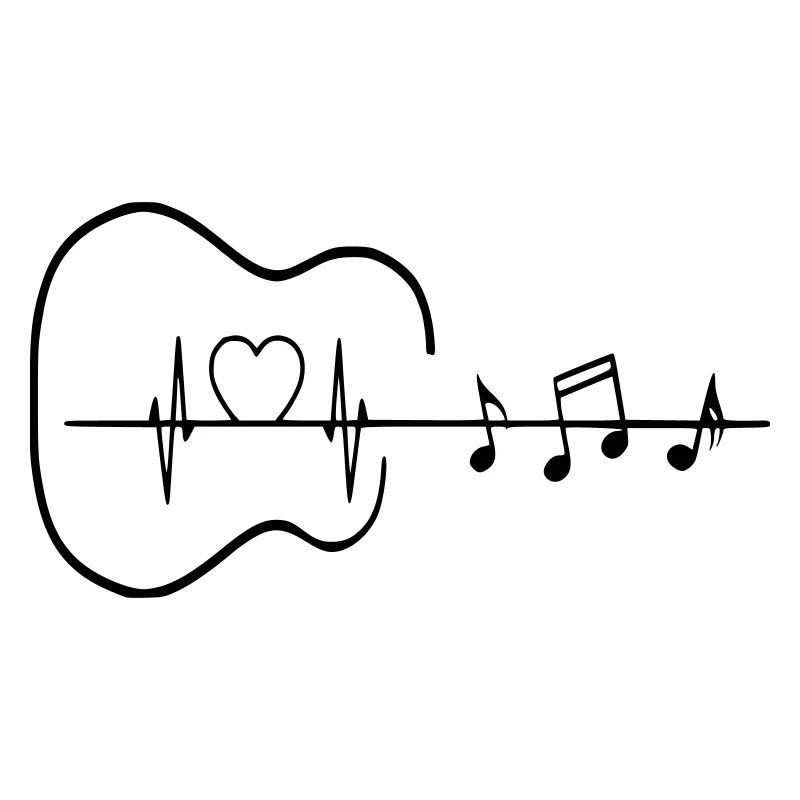 Guitar with heartbeat and musical notes *
