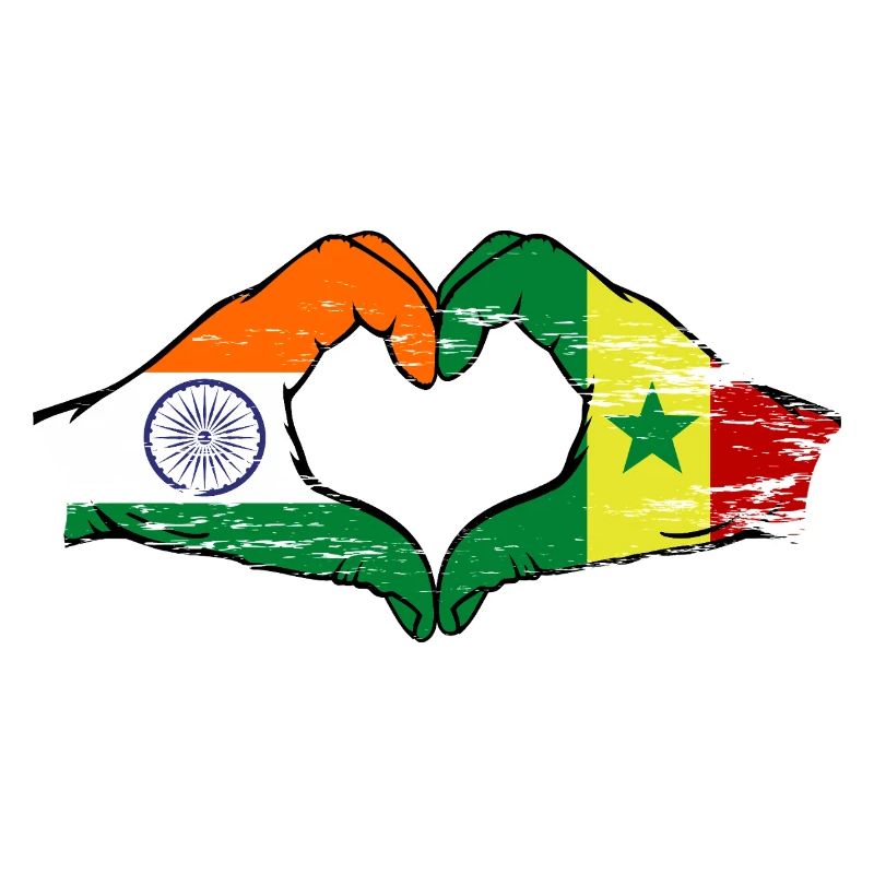 Inde Sénégal Drapeau Mains Coeur Forme Utilisé