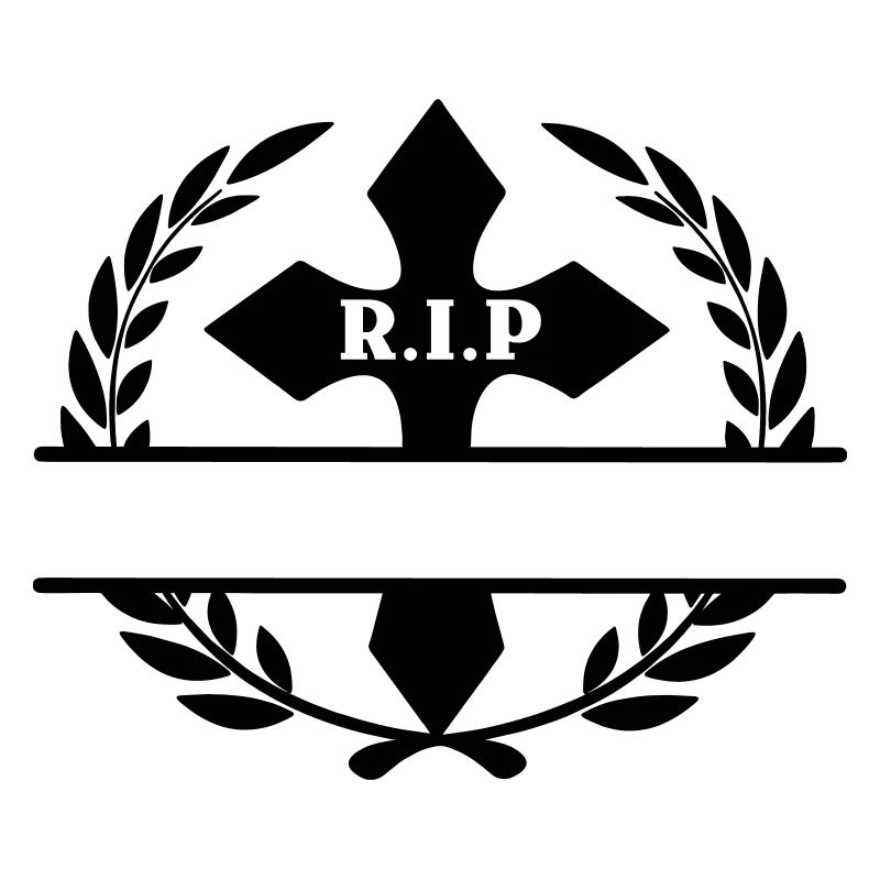 R.I.P cross rests in peace in laurel wreath
