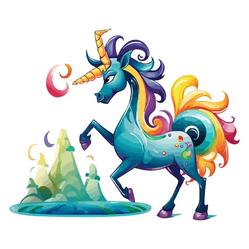 Licorne fabuleuse dans le pays arc-en-ciel