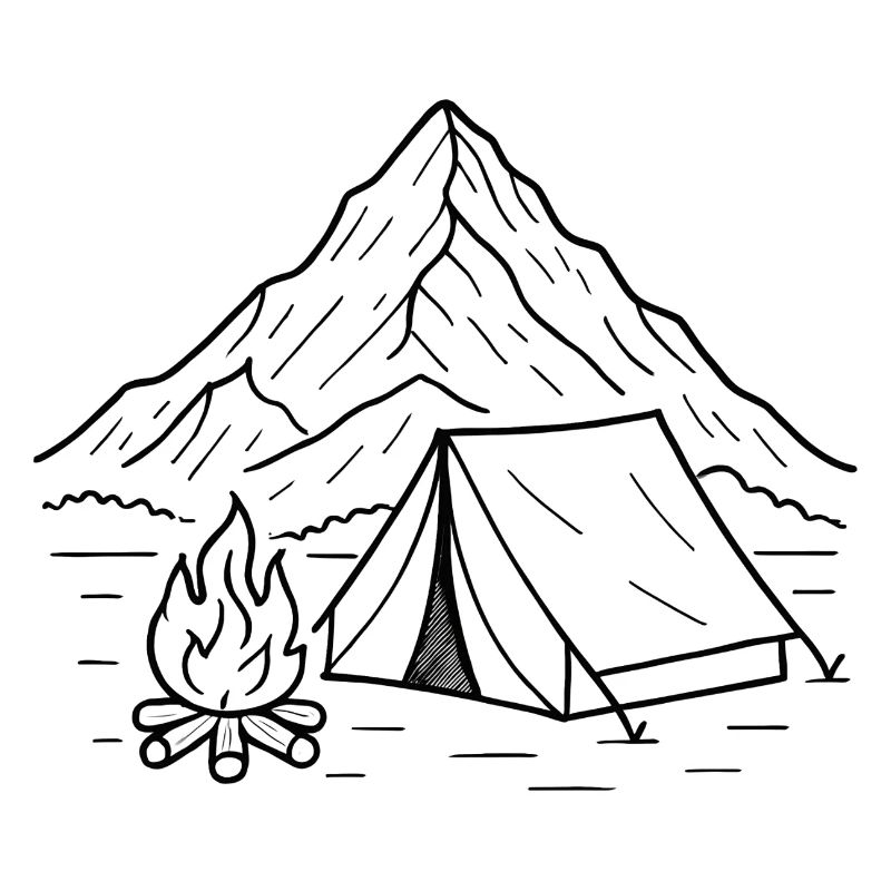 Mountain camping night silhouette