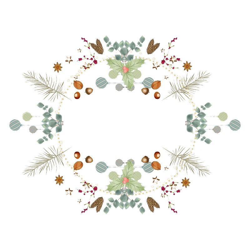 Delicate Christmas frame with nuts and wintergreen