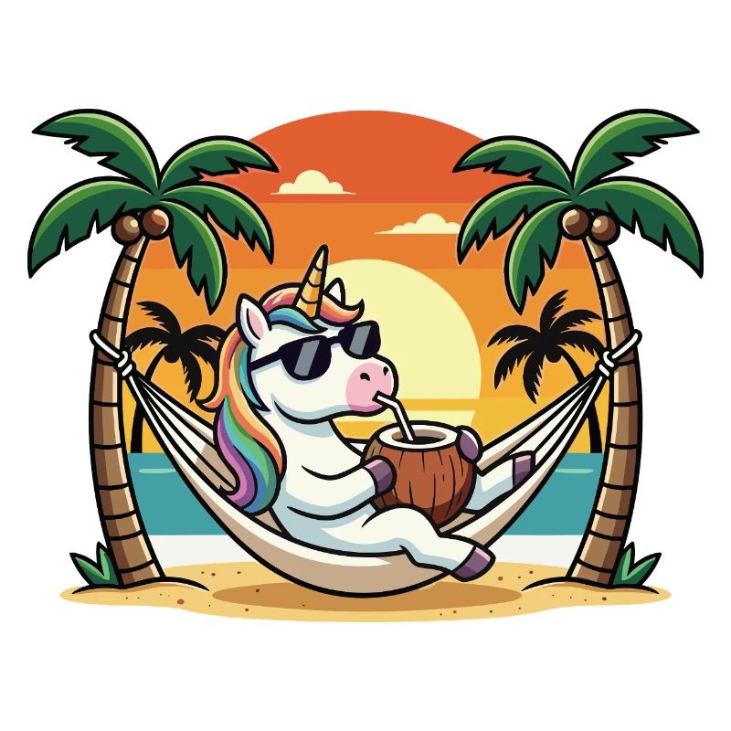 Funny Unicorn on Beach Hammock Summer Vacation