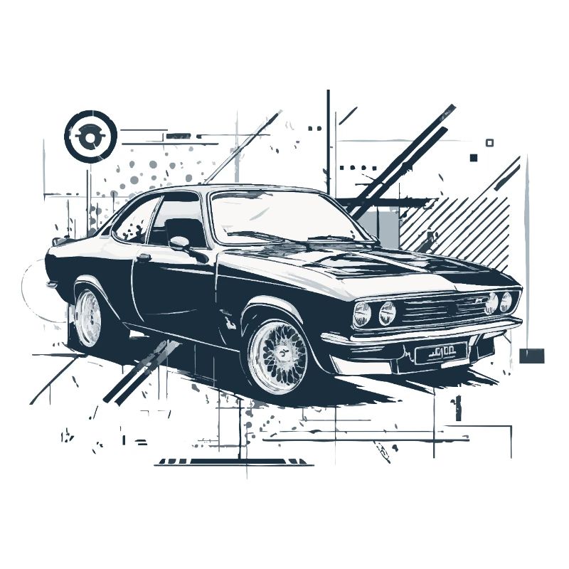 Oldtimer-Bauplan, 1970er Auto, europäisches Auto