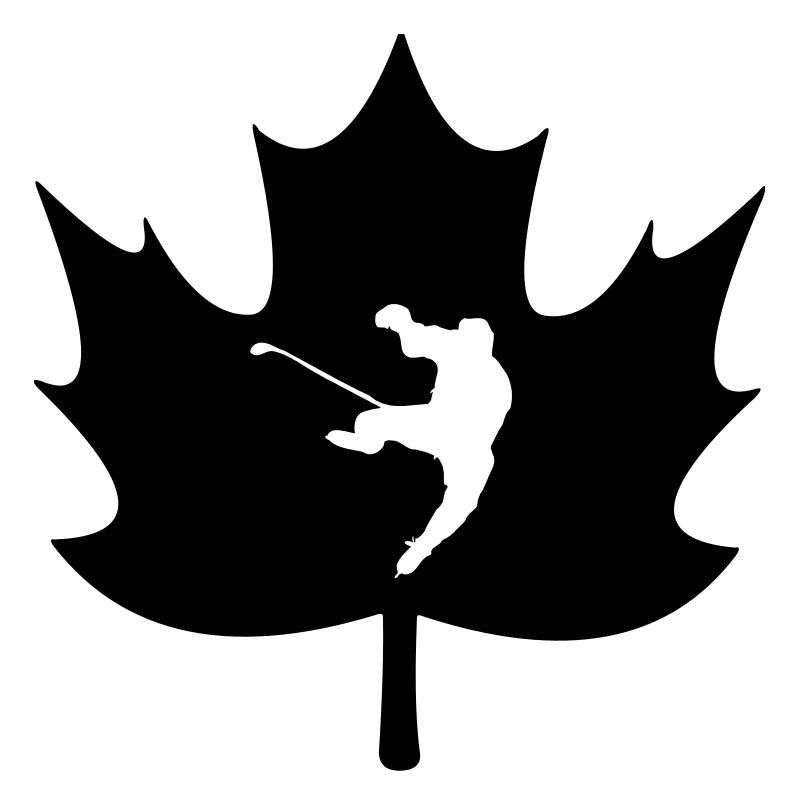 Canada maple leaf with carved ice hockey player