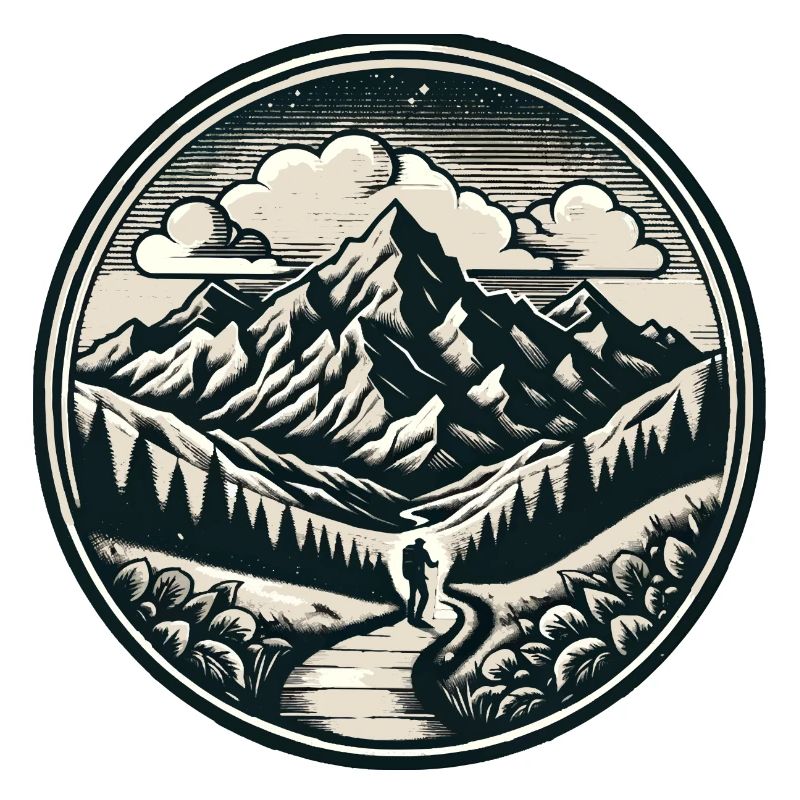 Berglandschaft mit einem Wanderer auf einem Pfad