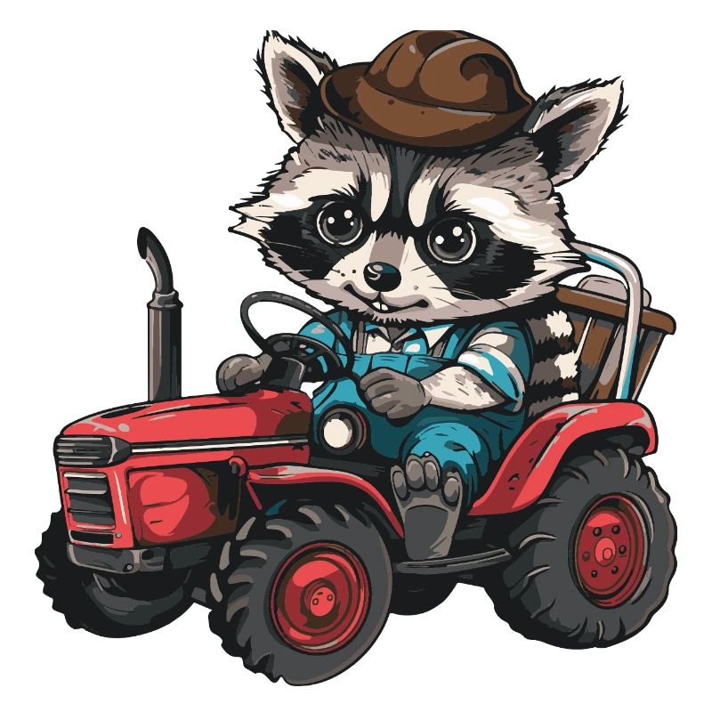 Waschbär Traktor Farmer