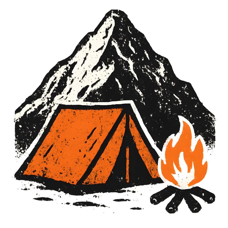 Mountain camping tent by the fire