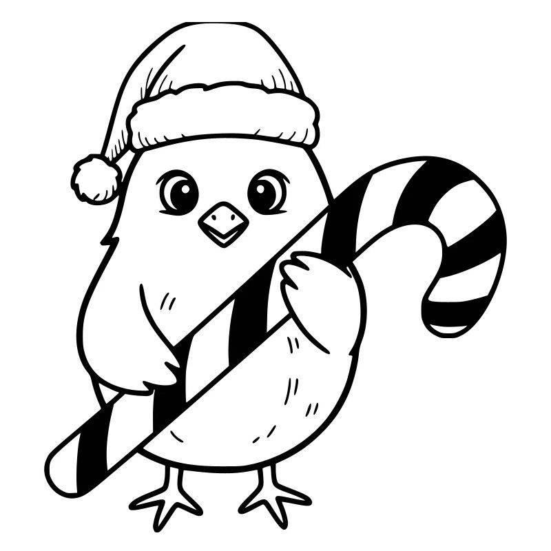 Oiseau de Noël mignon avec illustration de canne d’orge d’orge