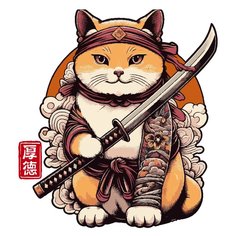 Samurai Cat with Sword Funny For Cats Lover