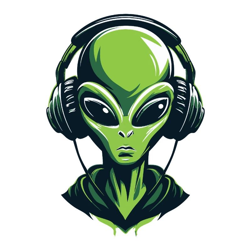 Alien avec casque – Design techno minimaliste