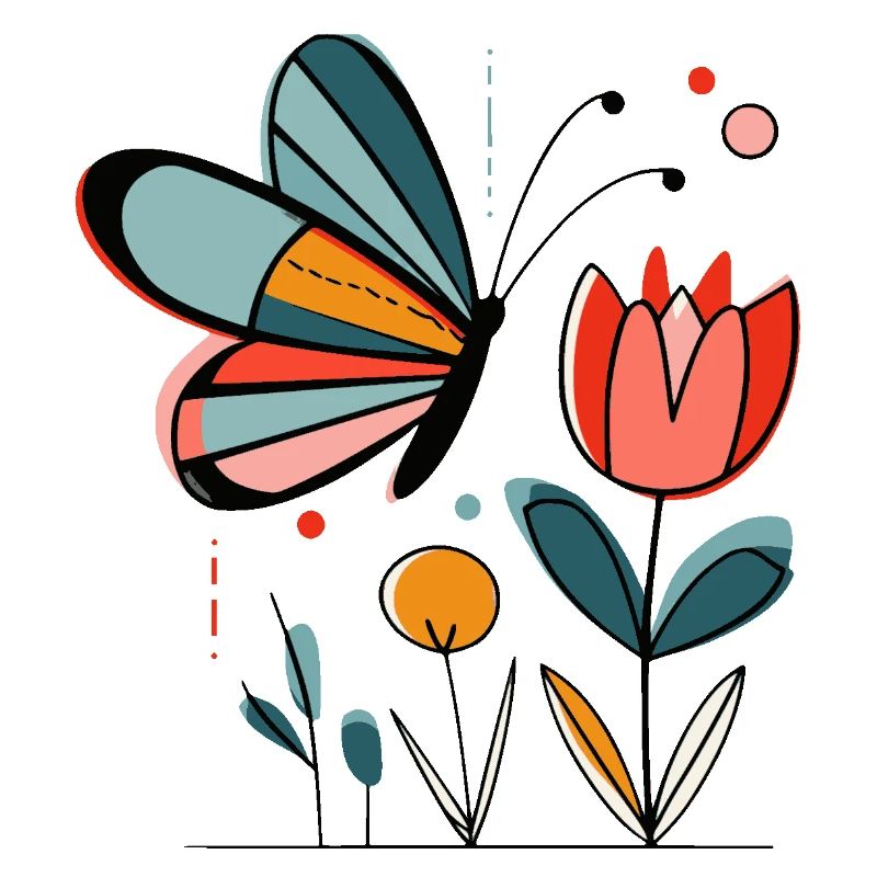 Spring motif butterfly with flowers