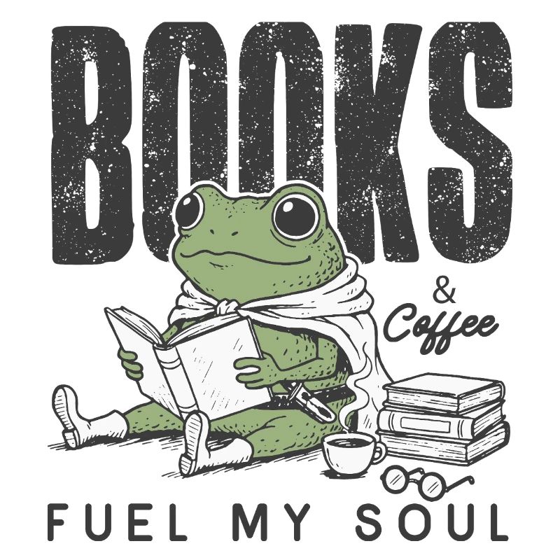 Frog reading book with coffee bookworm reading