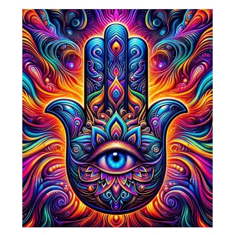 Mandala psychédélique Hamsa Œil Main-Œil