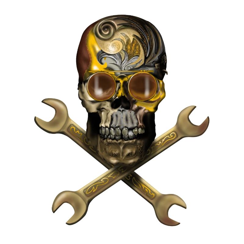 Crâne steampunk avec outils