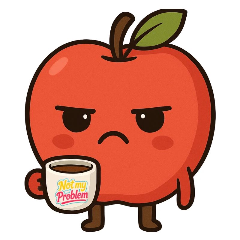 Grumpy Kawaii Apple - Funny Not My Problem Meme