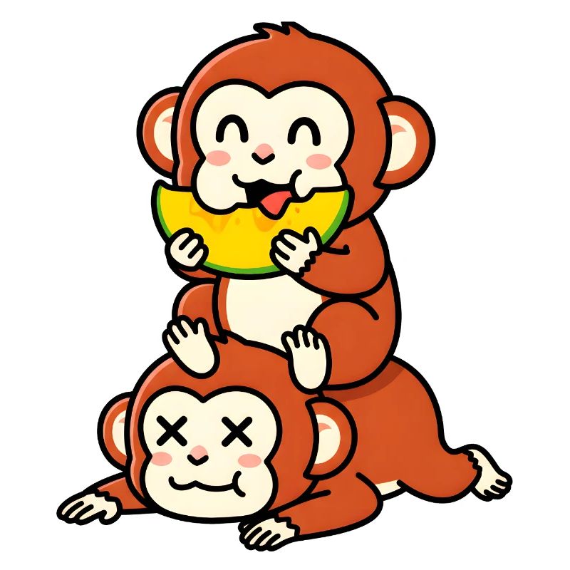 Singe espiègle mangeant de la pastèque sur un ami