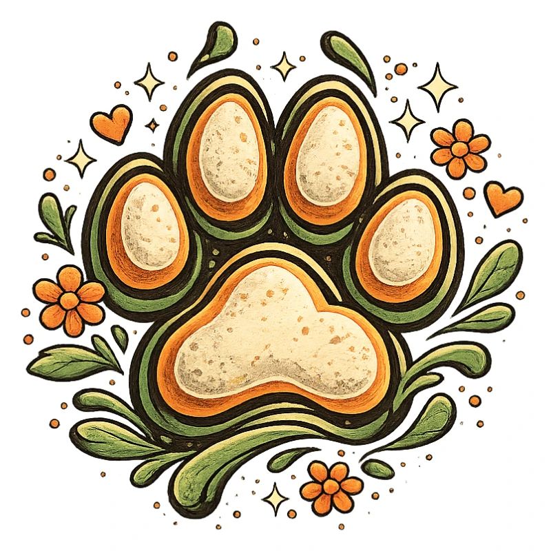 Patte de chien dans une couronne de fleurs