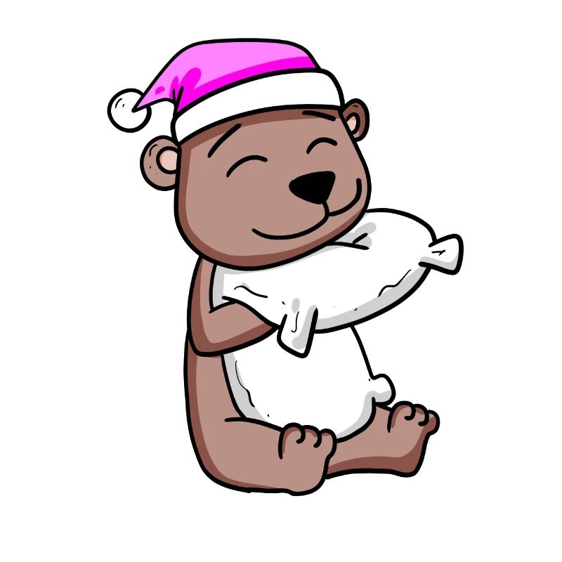 Bear with pillow and sleeping cap