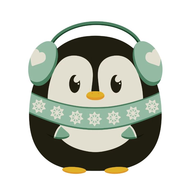 Pingouin mignon avec cache-oreilles en mode hiver