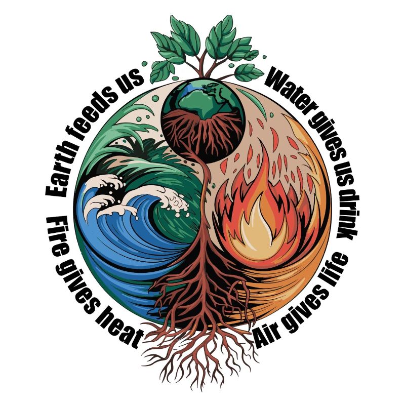 Vier-Elemente-Baum - Erde, Wasser, Feuer, Luft