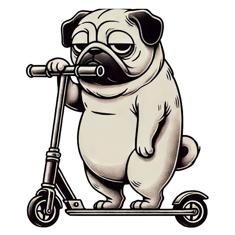 Lustiger Mops Roller Scooter Kickroller Grumpy