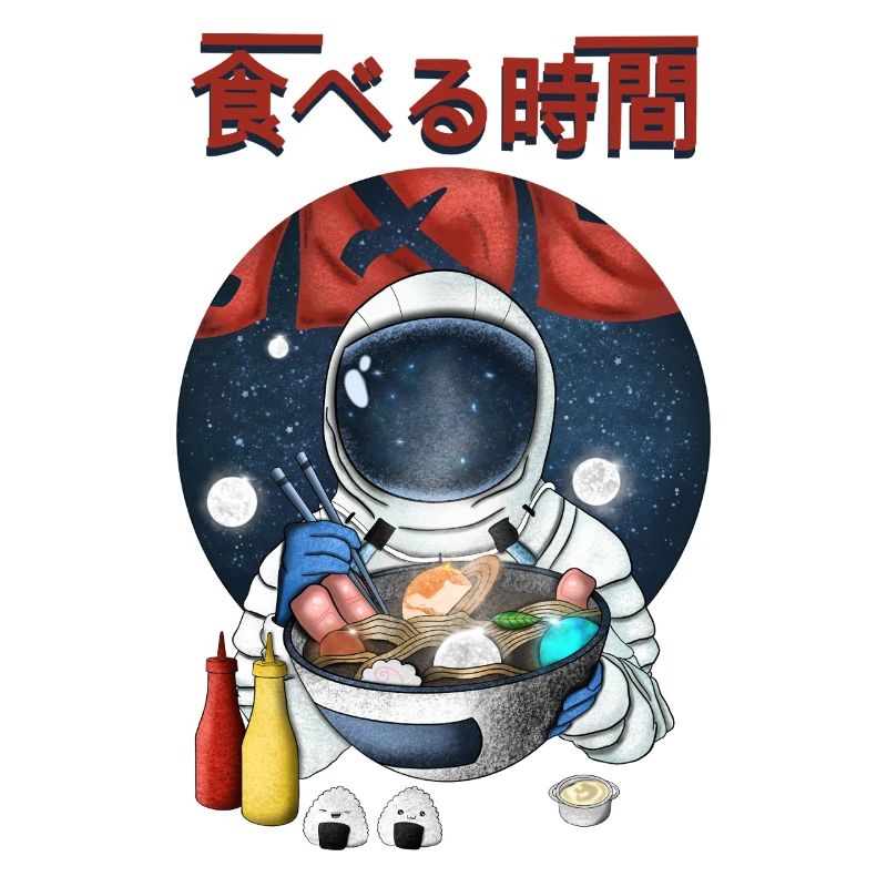 Astronaute mangeant des ramen Nightscape