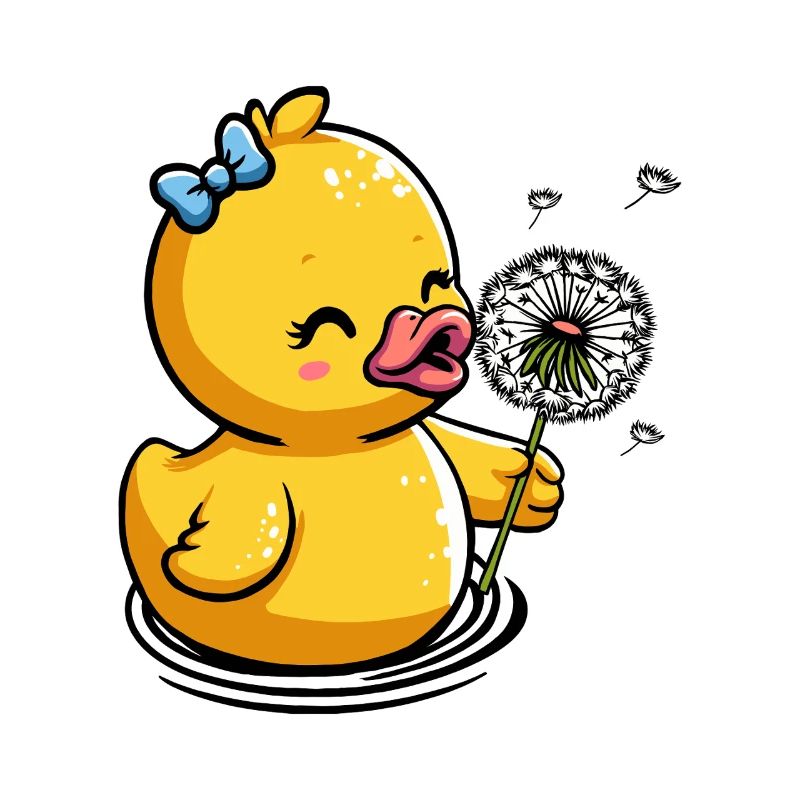 Chick with dandelion and bow