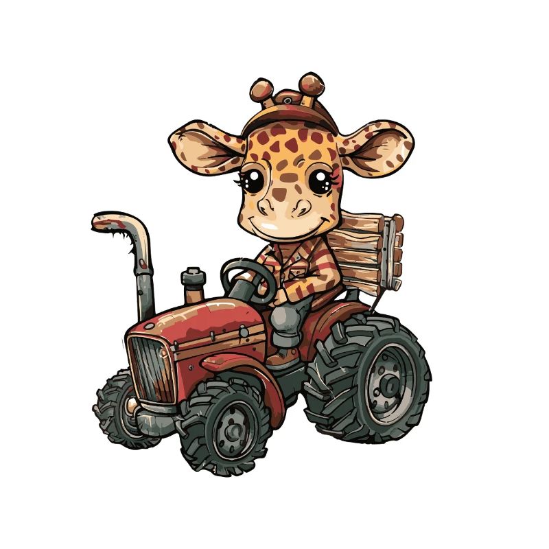 Giraffe Tractor Farmer
