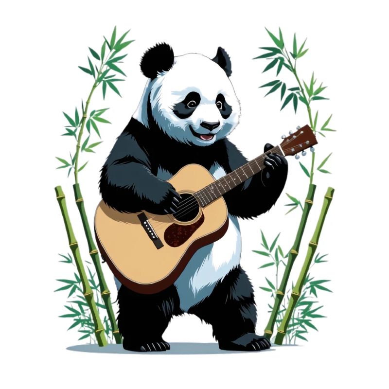 Guitariste panda dans la forêt de bambous