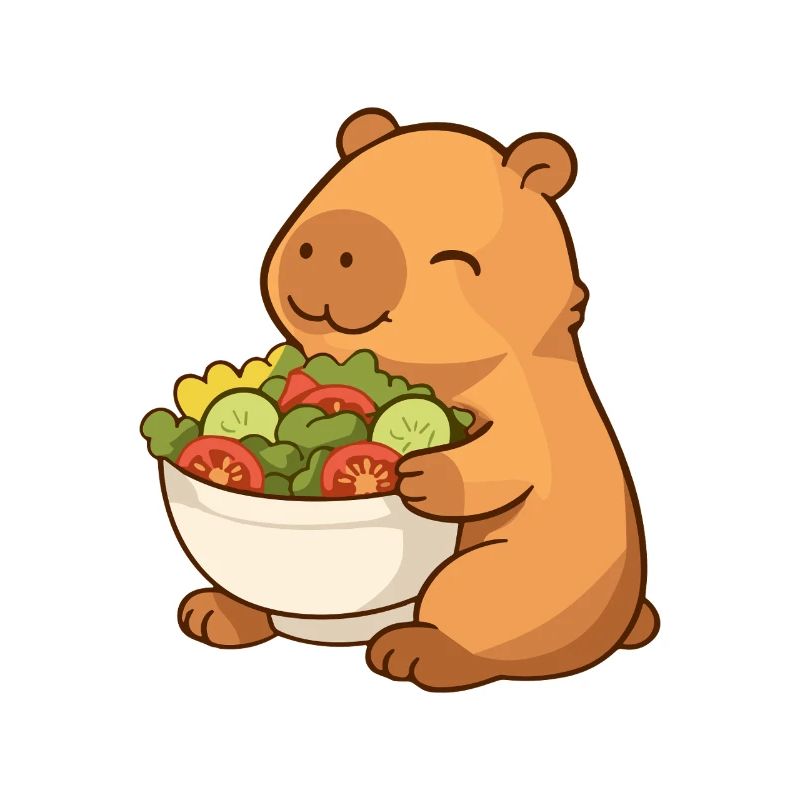 Capybara avec saladière colorée