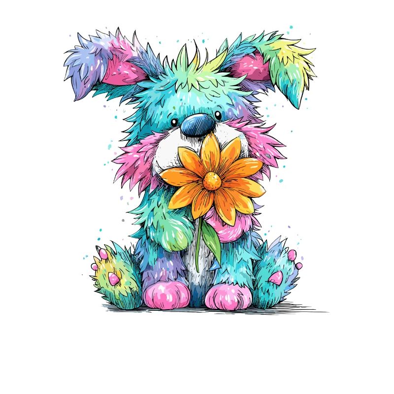Chiot coloré avec une fleur