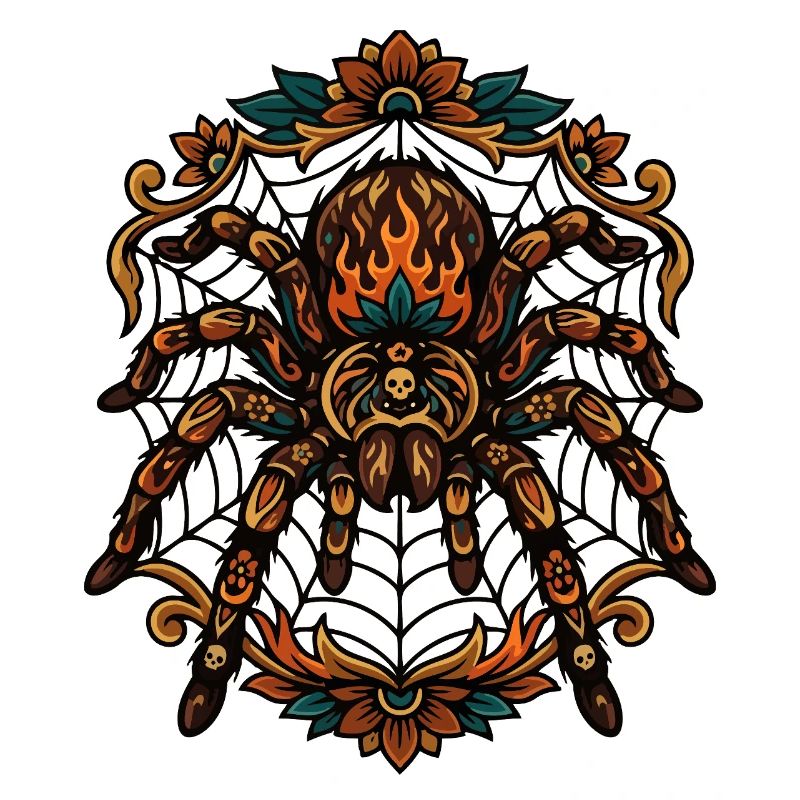 Tarantula Fire Flames Spider Web Pattern Motif