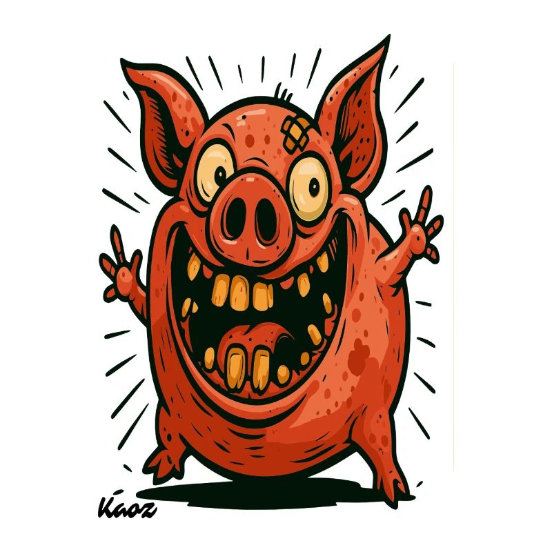 Crazy red pig in comic style