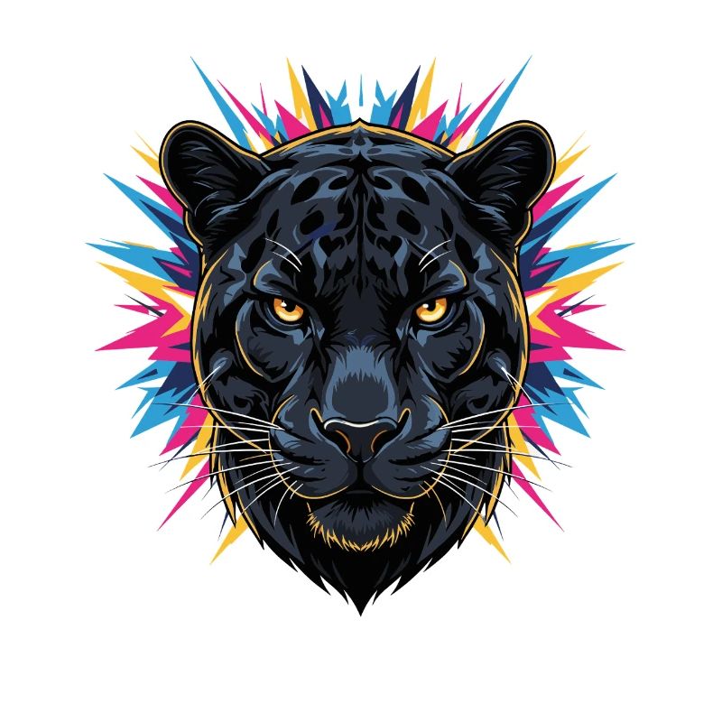 Neon Panther Kopf mit Farbspritzern