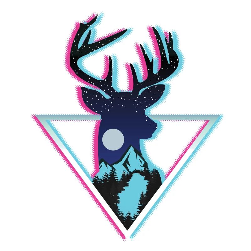Cosmic Deer Mountain Neon Triangle Art