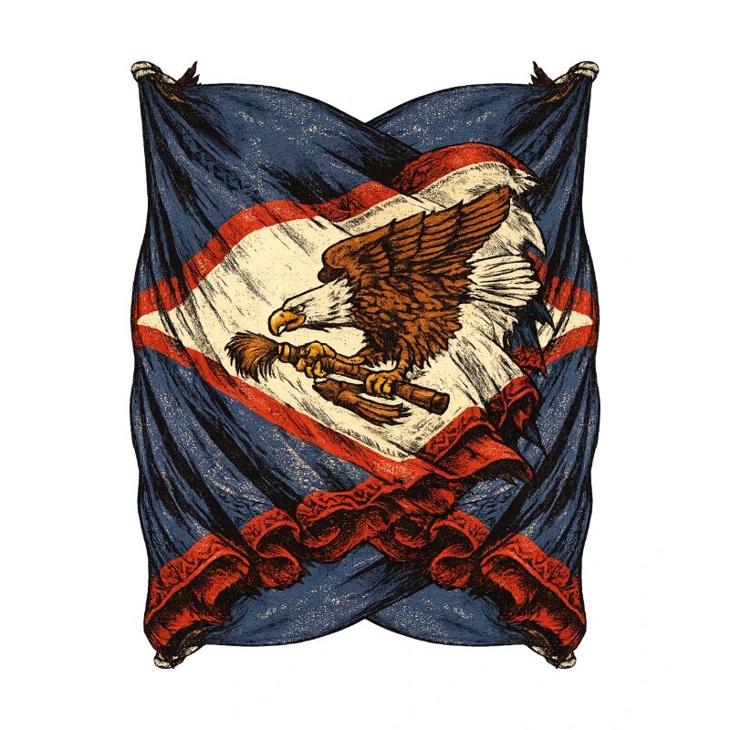 Vintage Eagle Flag Emblem with Rifle
