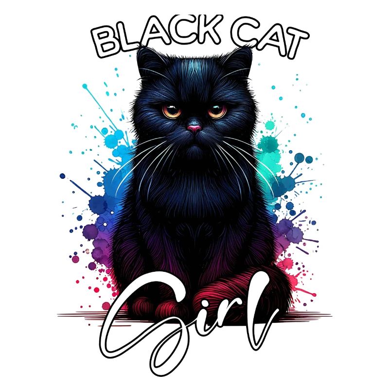 Grumpy Black Cat Mädchen Schwarze Katze