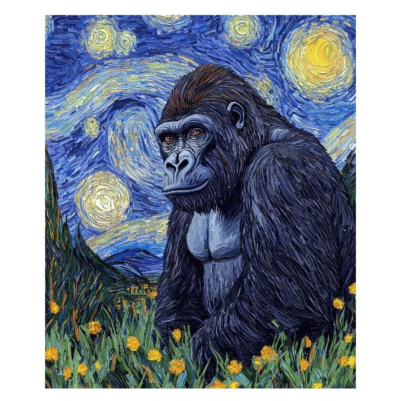 Gorilla Gorillas Monkey Van Gogh Style Starry Night