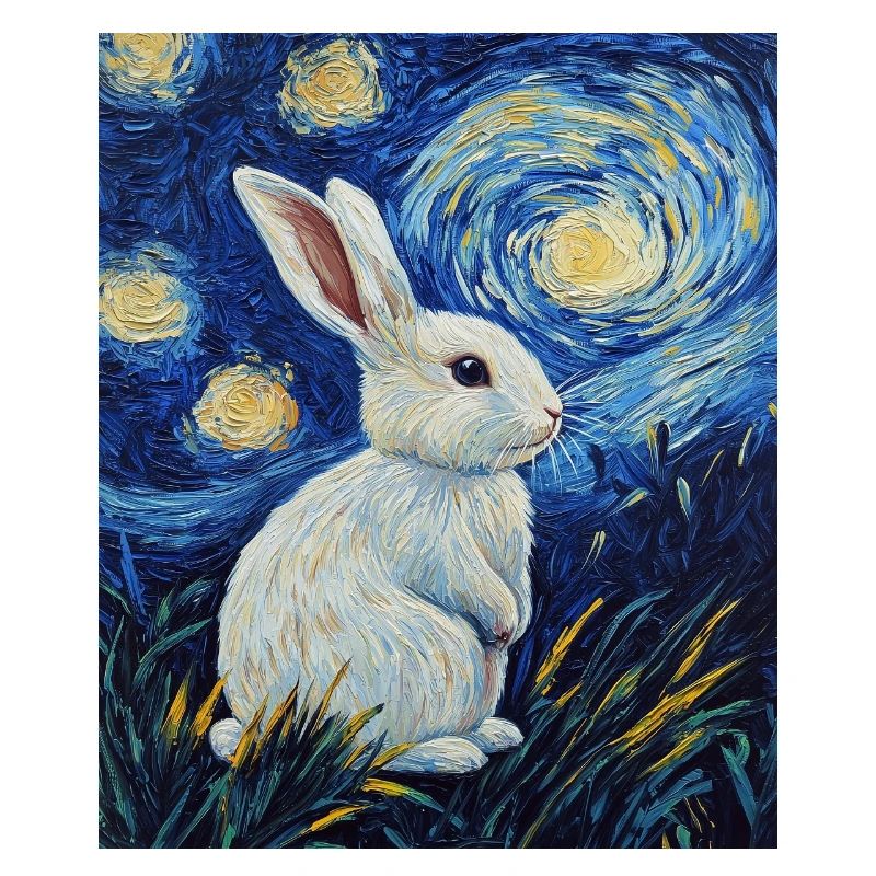 Rabbit Van Gogh Style Starry Night