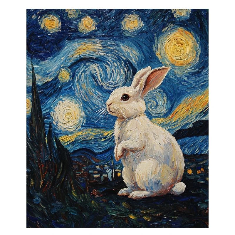 Rabbit Van Gogh Style Starry Night
