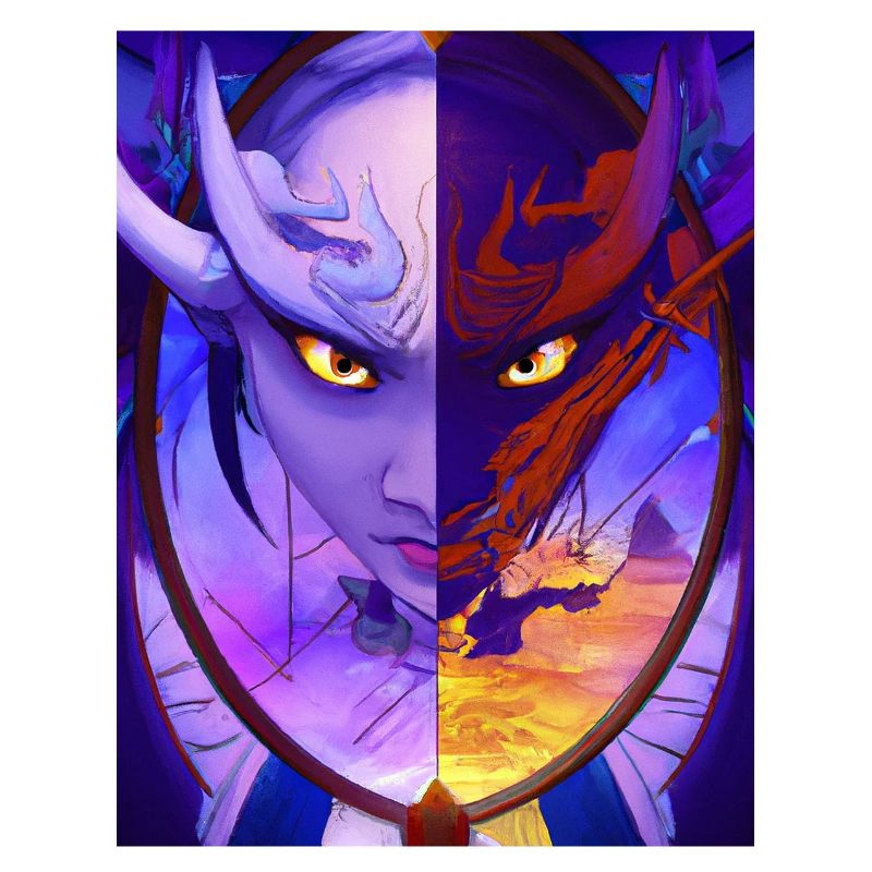 Samurai Dragon Blick in den Spiegel Mirror Image