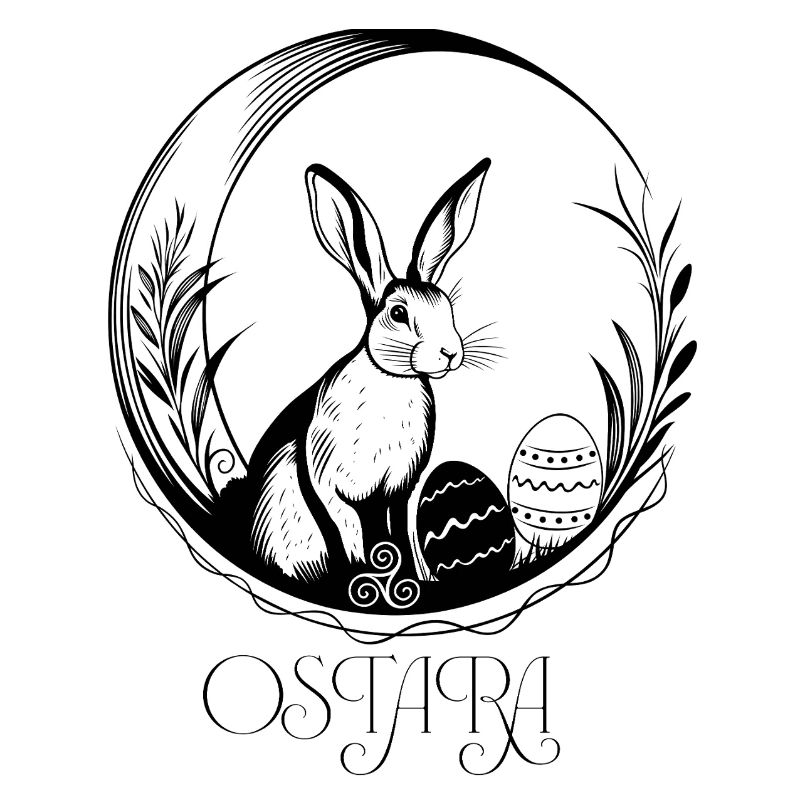 Rabbit on crescent moon with Triskele – Ostara