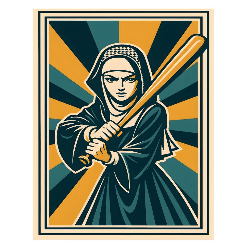 Nonne avec une batte de baseball