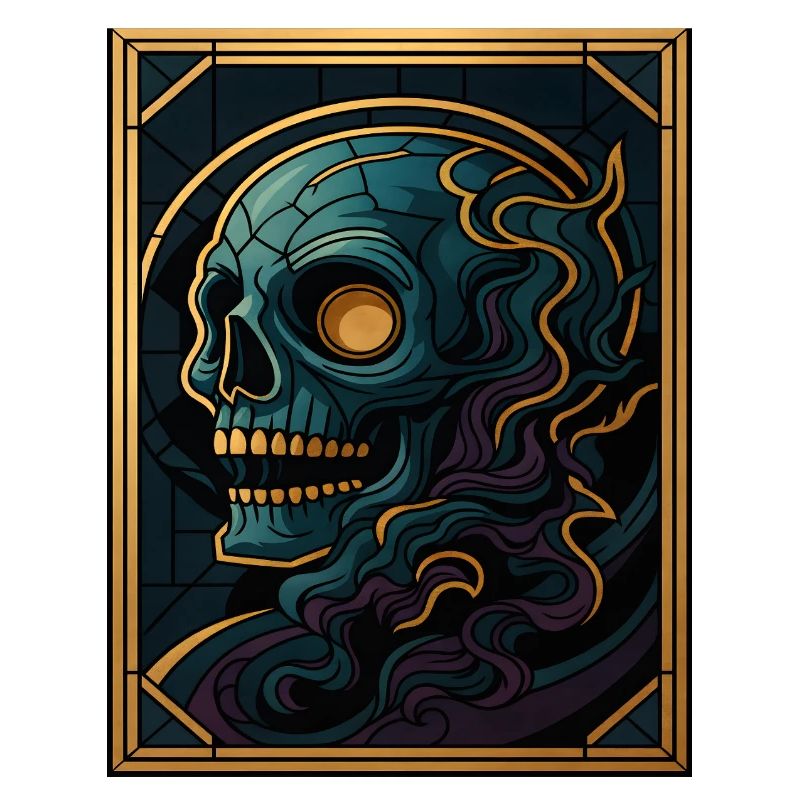 Framed skull with flowing shapes