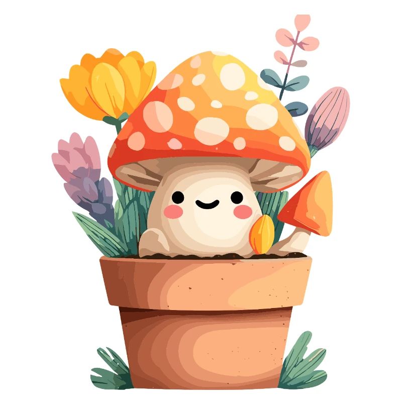 Petit ami champignon dans un pot de fleurs