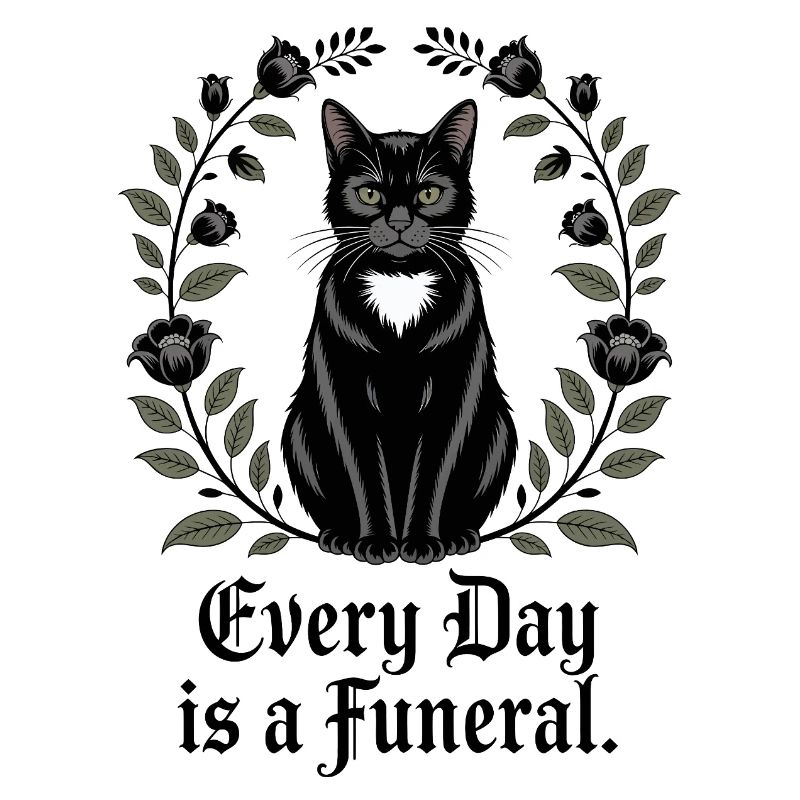 Chat noir élégant avec des fleurs