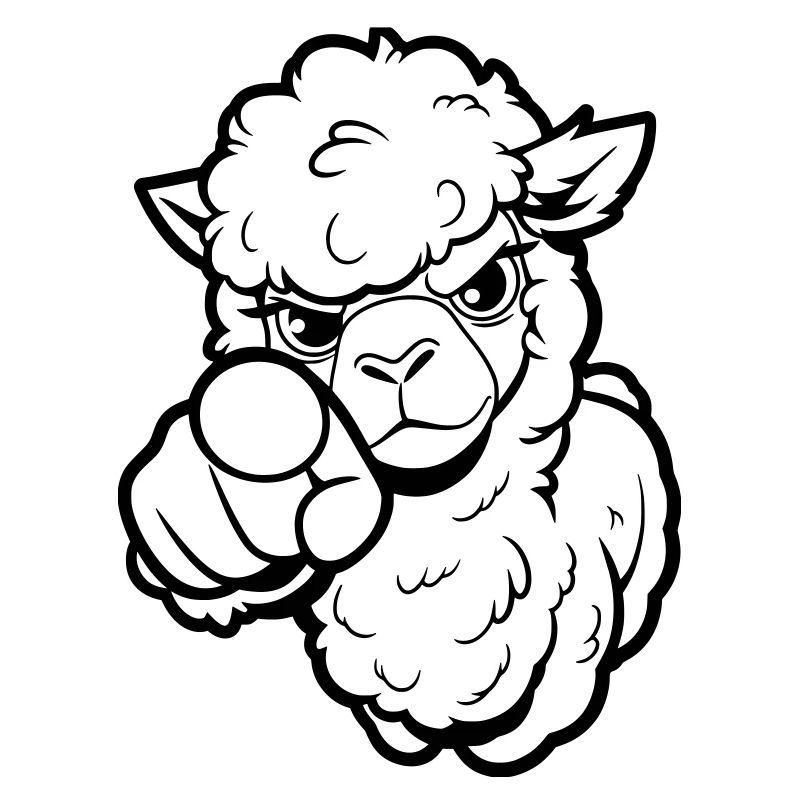 Naughty alpaca points at you