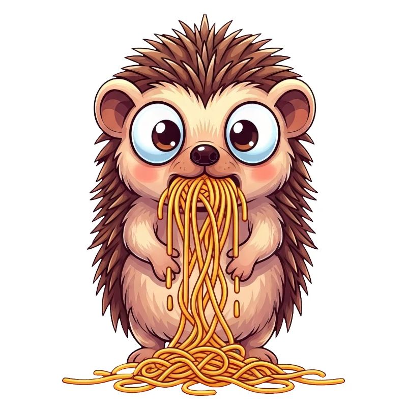 Hérisson mignon avec spaghetti dessin animé maladroit