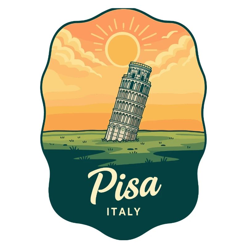 Pisa Leaning Tower Vintage Sunset Badge